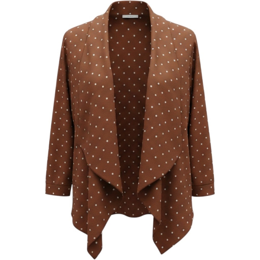 Sweet Wanderer Rust Brown Polka Dot Open Front Draped Blazer Ruched‎ Sleeve L
